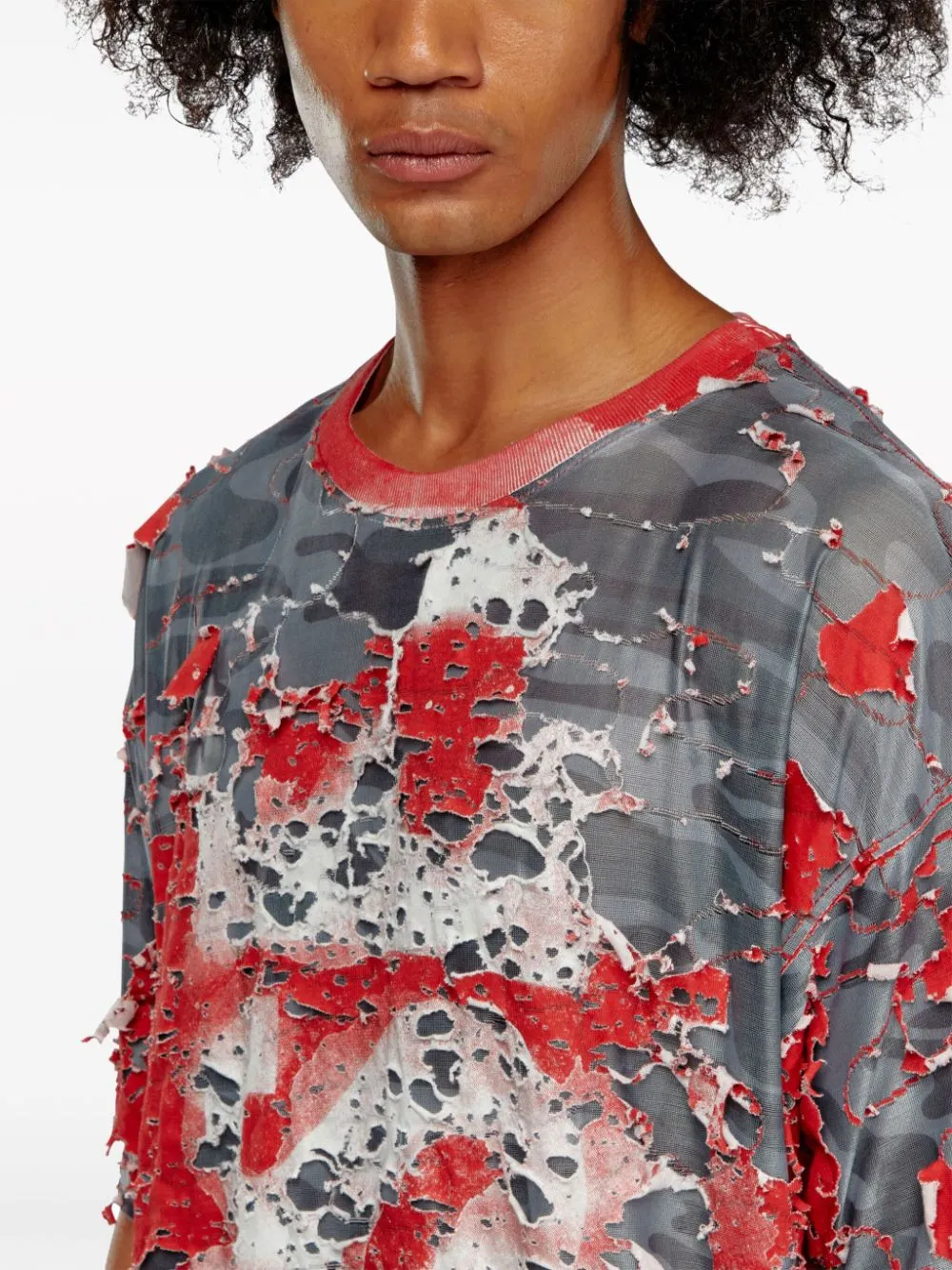 T-Box-Peel Logo Printed Distressed T-Shirt