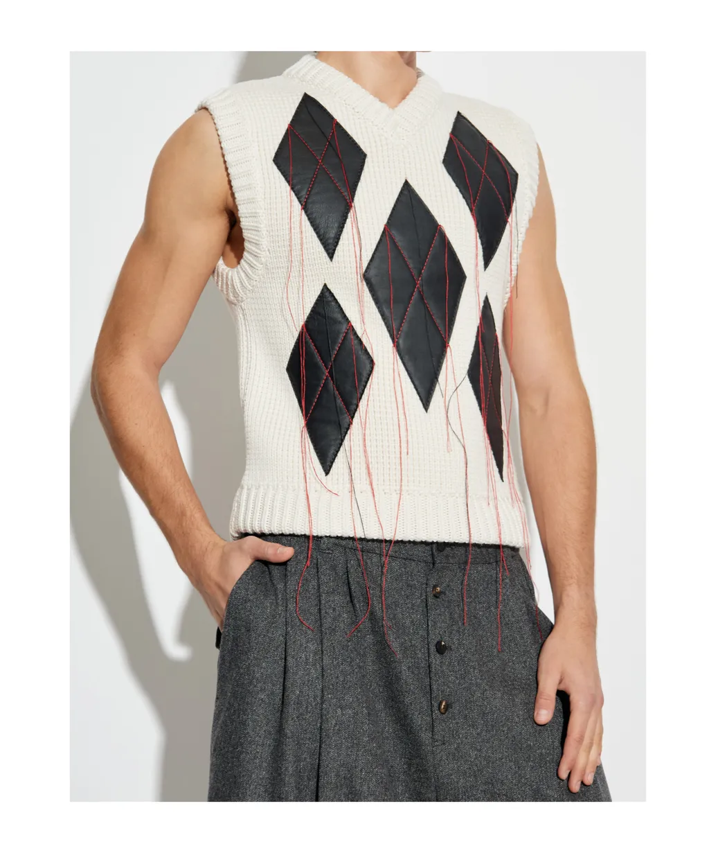 Leather Argyle Knit Vest