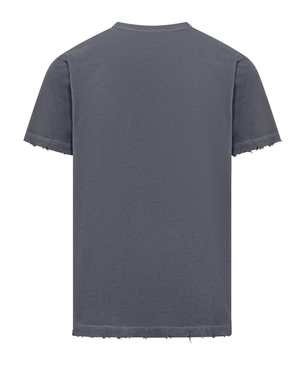 Text-Print Raw-Cut Detail T-Shirt