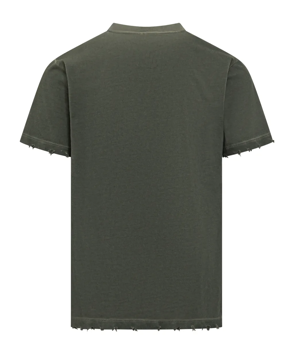 Text-Print Raw-Cut Detail T-Shirt