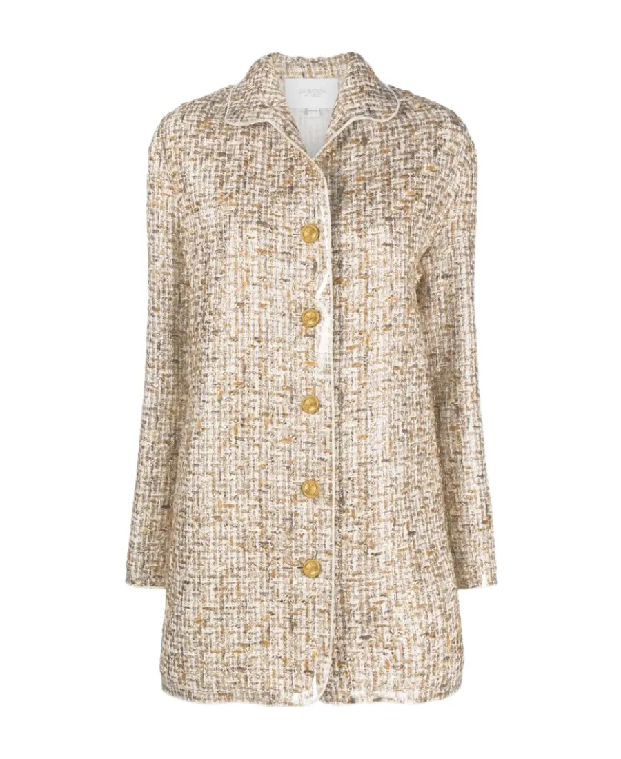 Long-Sleeved Tweed Coat