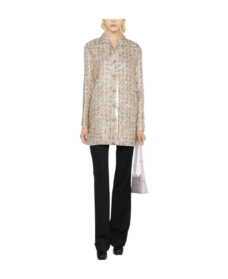 Long-Sleeved Tweed Coat