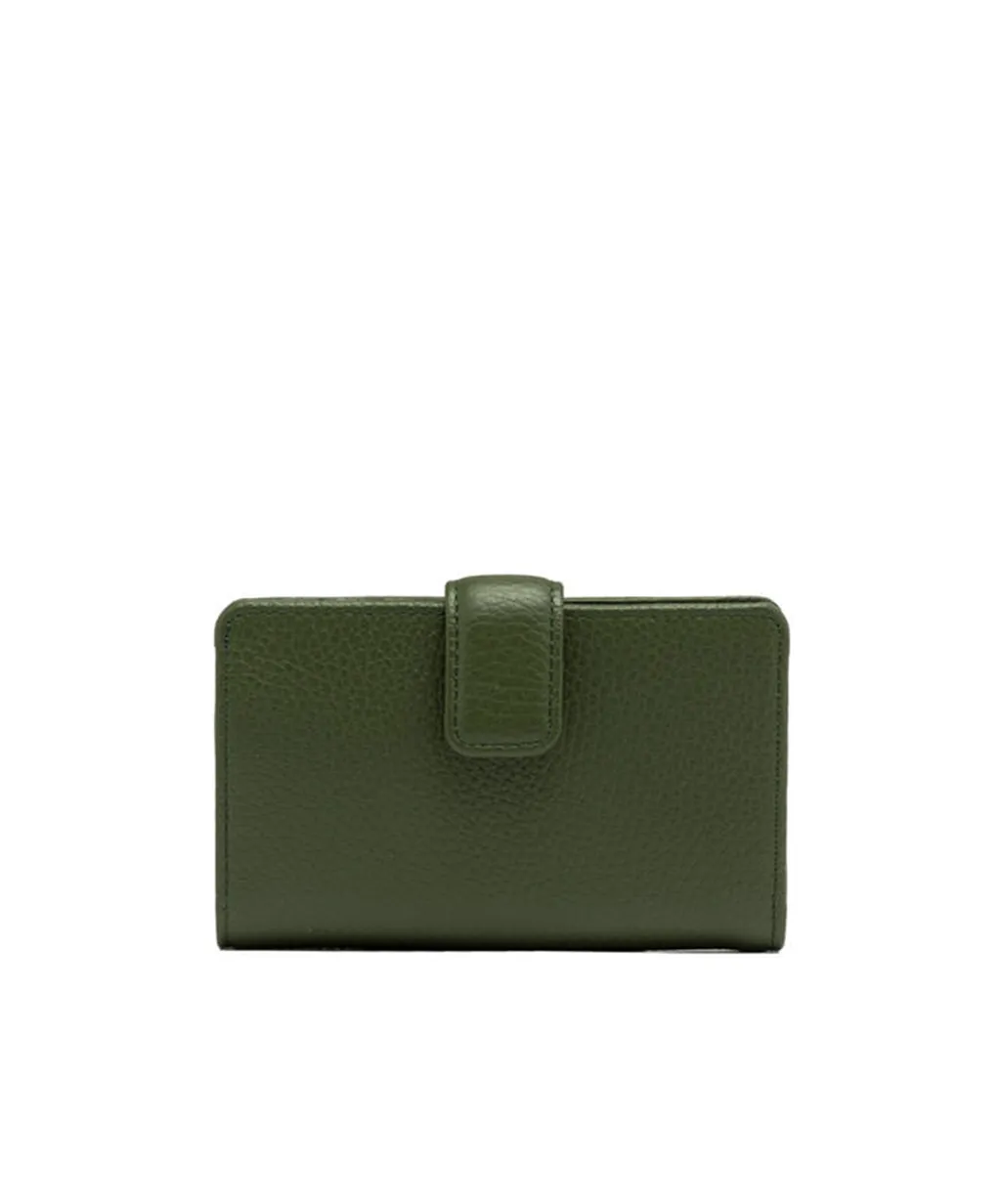 Pebbled Leather Wallet With Flap Closure