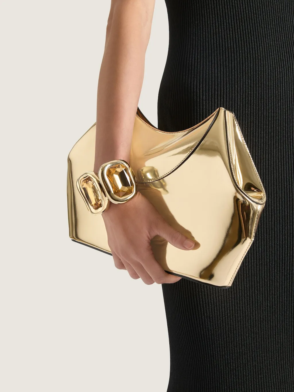 Golden Mirror Effect Facet Clutch Bag