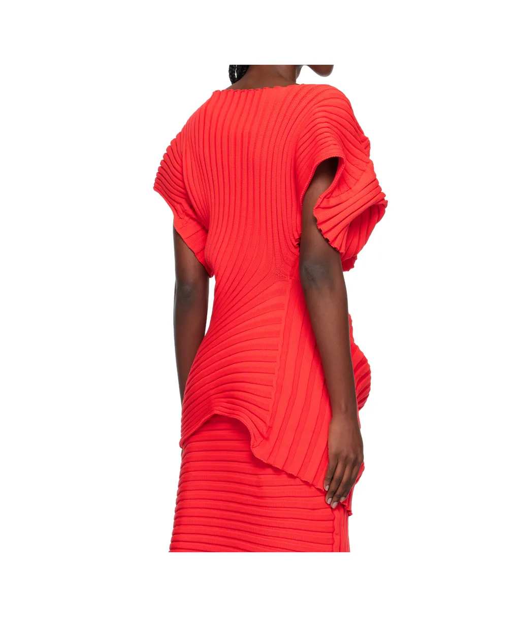 Ribbed-Knit Short-Sleeved Top