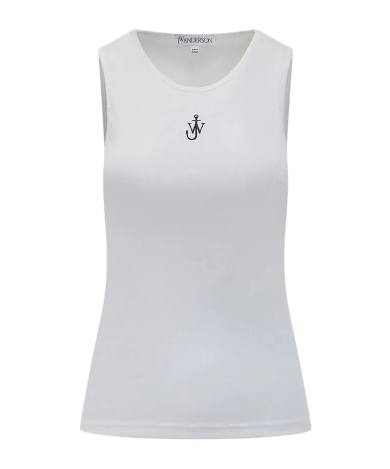 Logo Embroidered U-Shaped Neck Knitted Tank Top