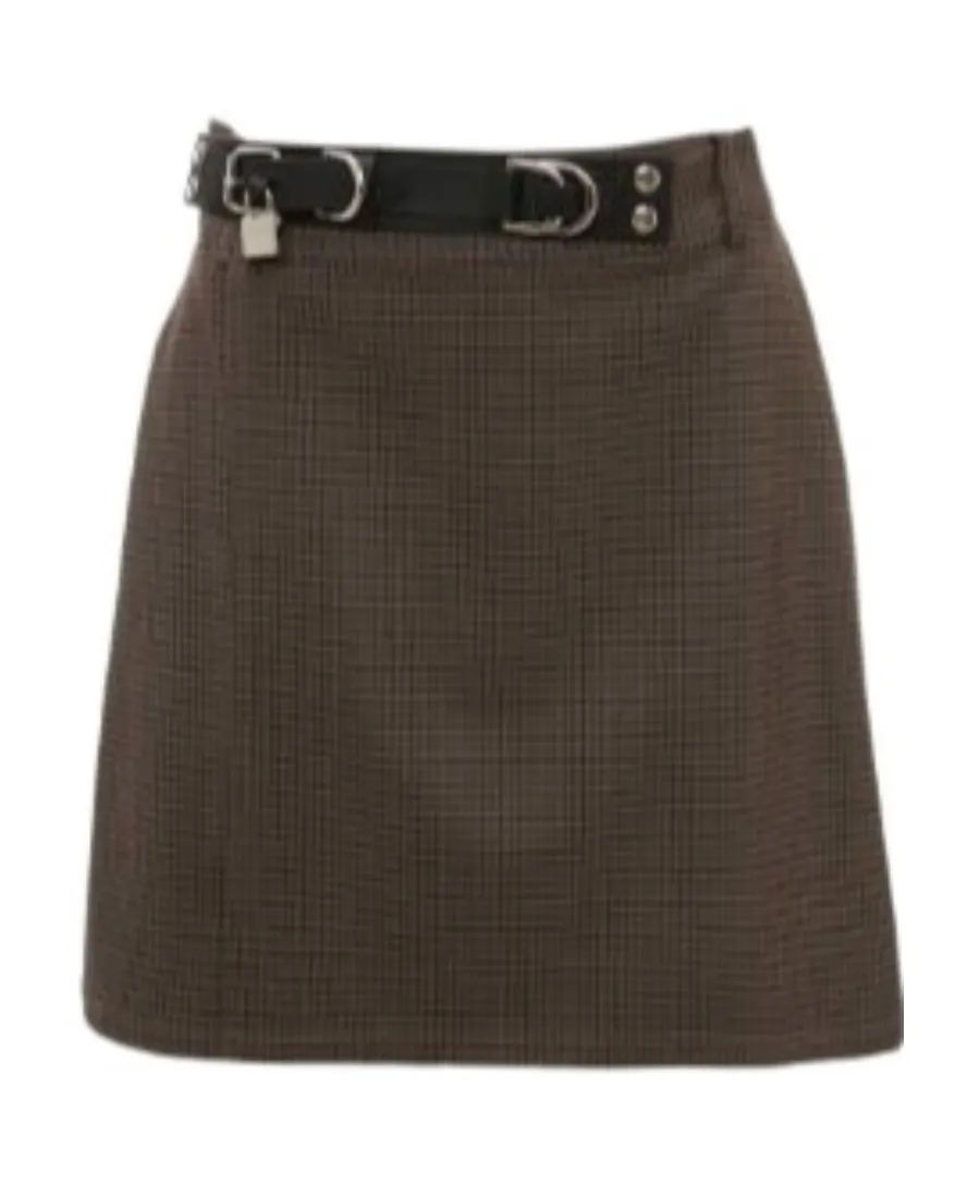 Check-Print Belted Skirt