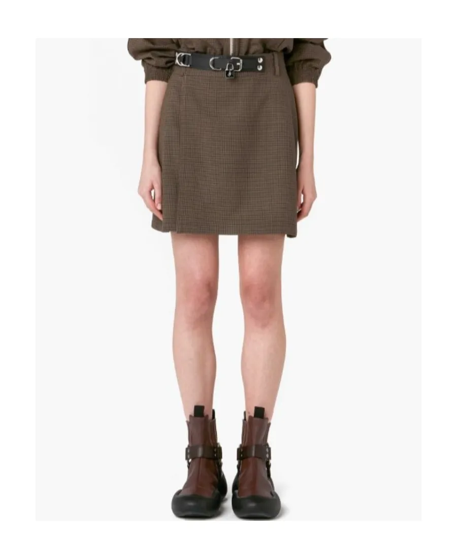 Check-Print Belted Skirt