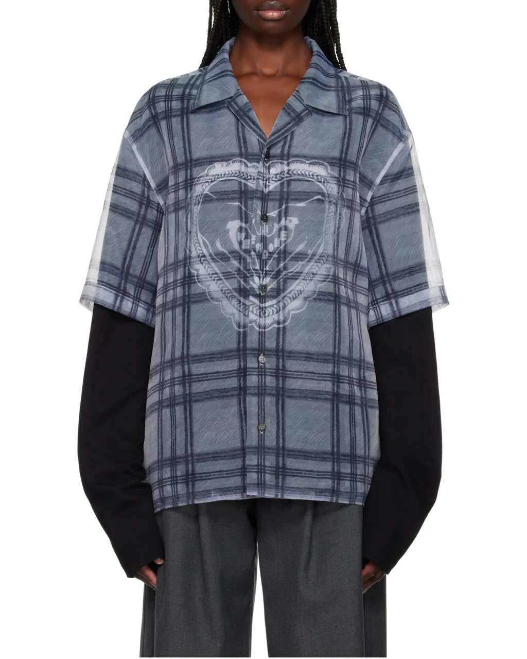 Heart Layered Check Pattern Shirt