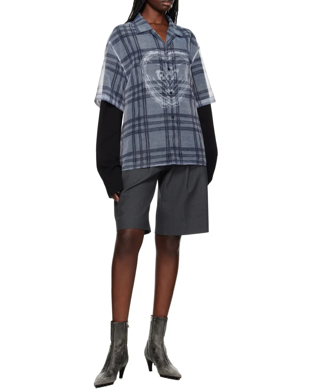 Heart Layered Check Pattern Shirt