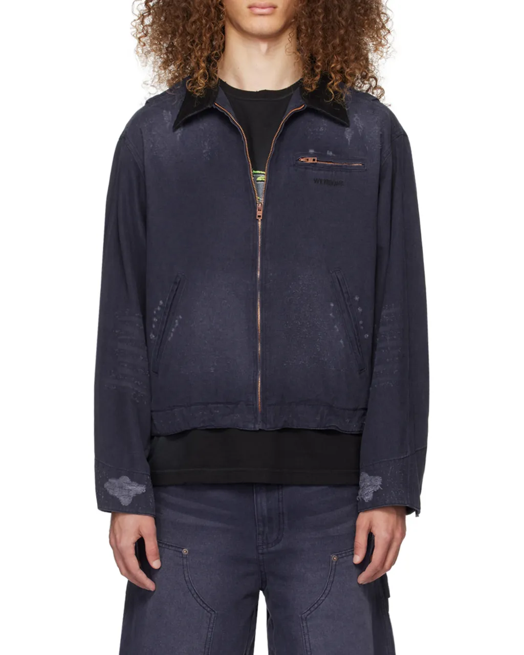 Logo Zipper Denim Coat