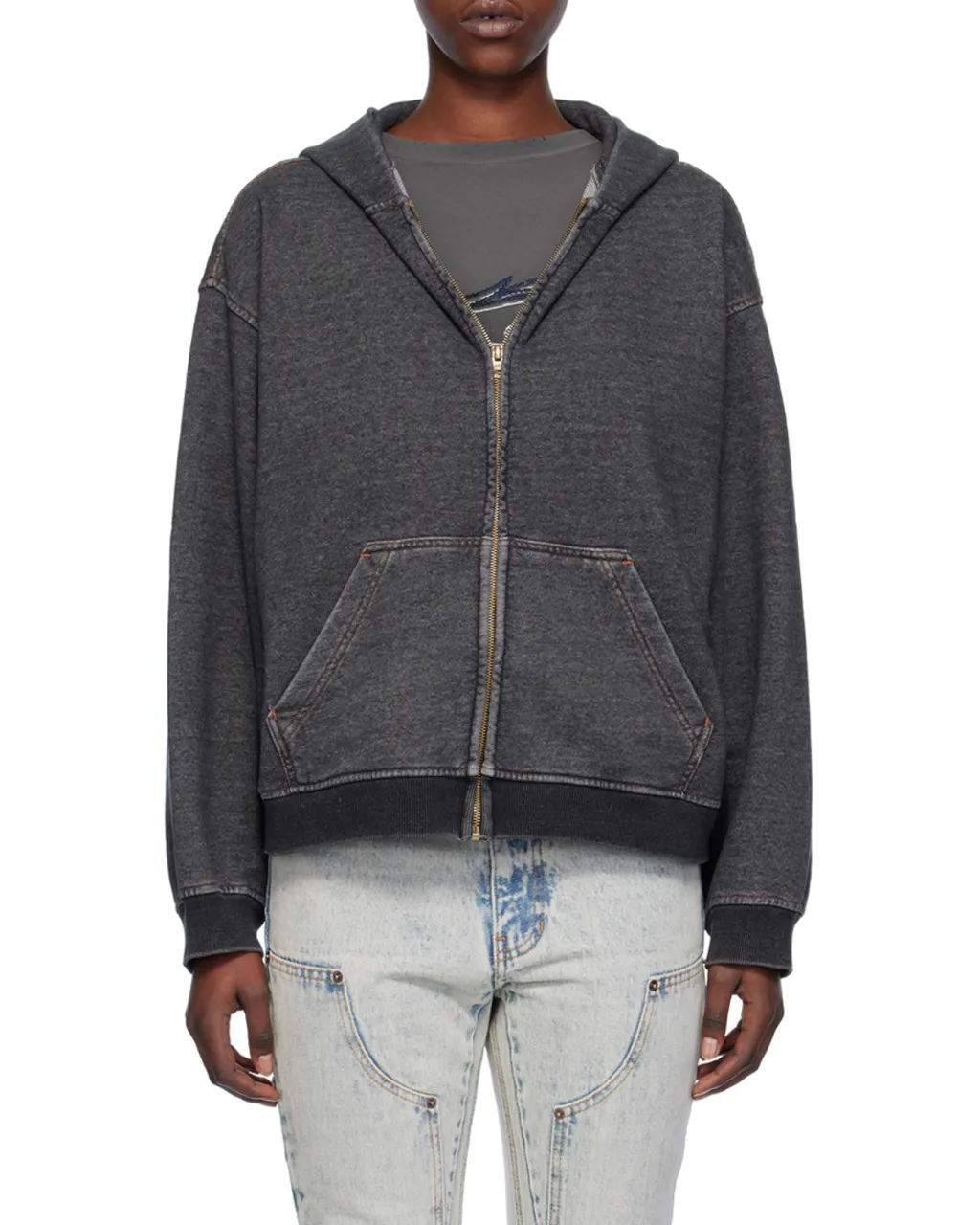 Zip-Up Denim Hoodie