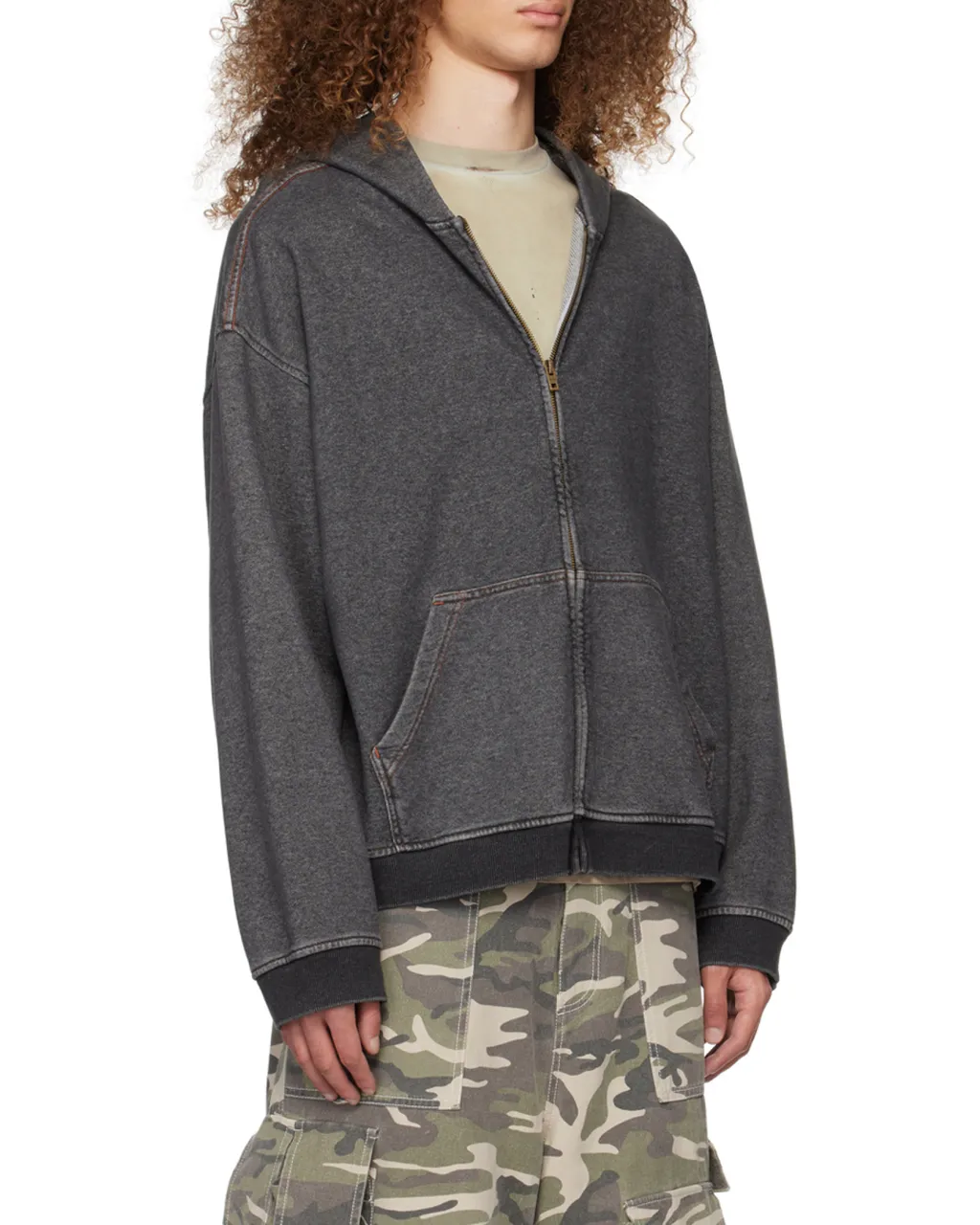 Zip-Up Denim Hoodie