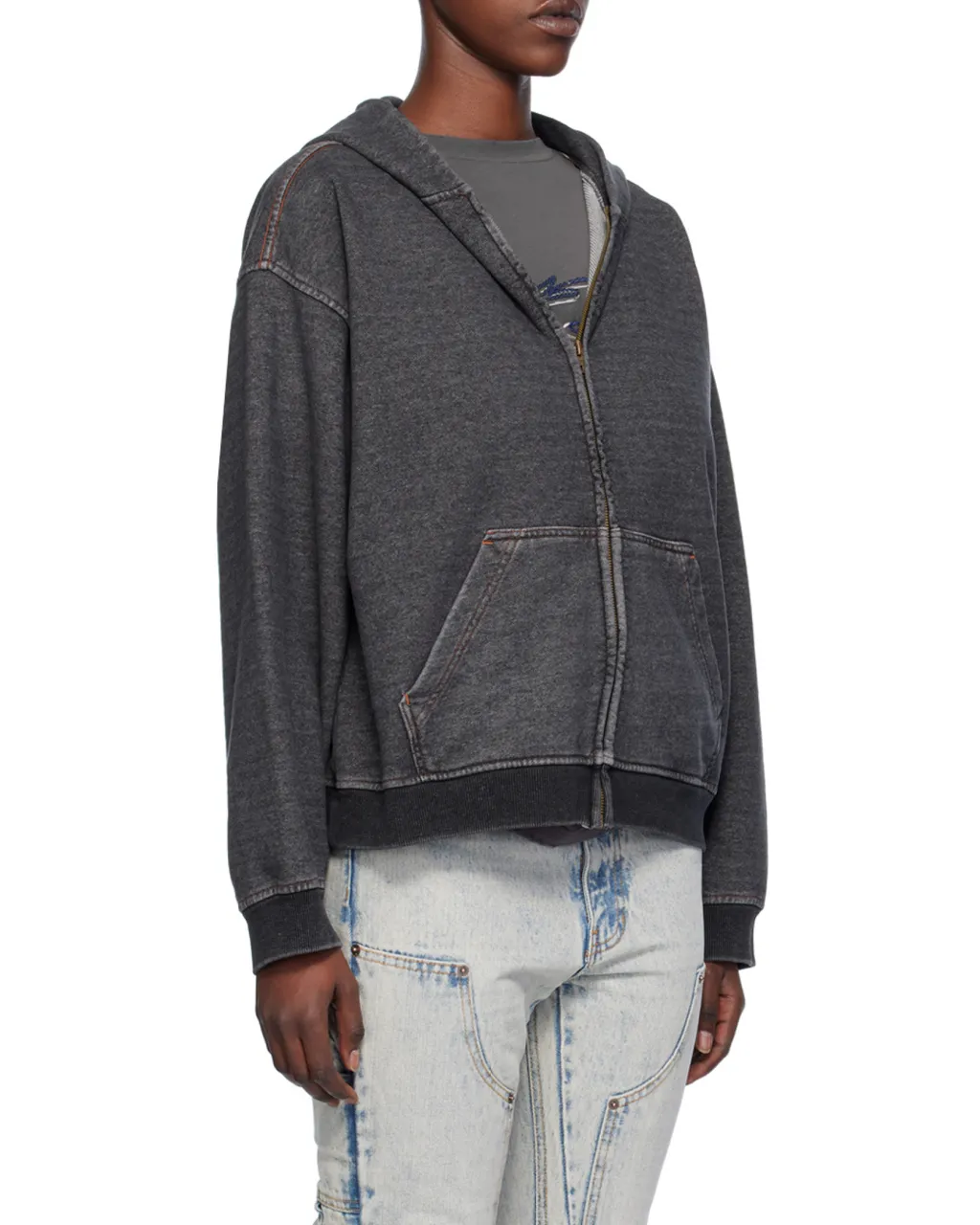 Zip-Up Denim Hoodie