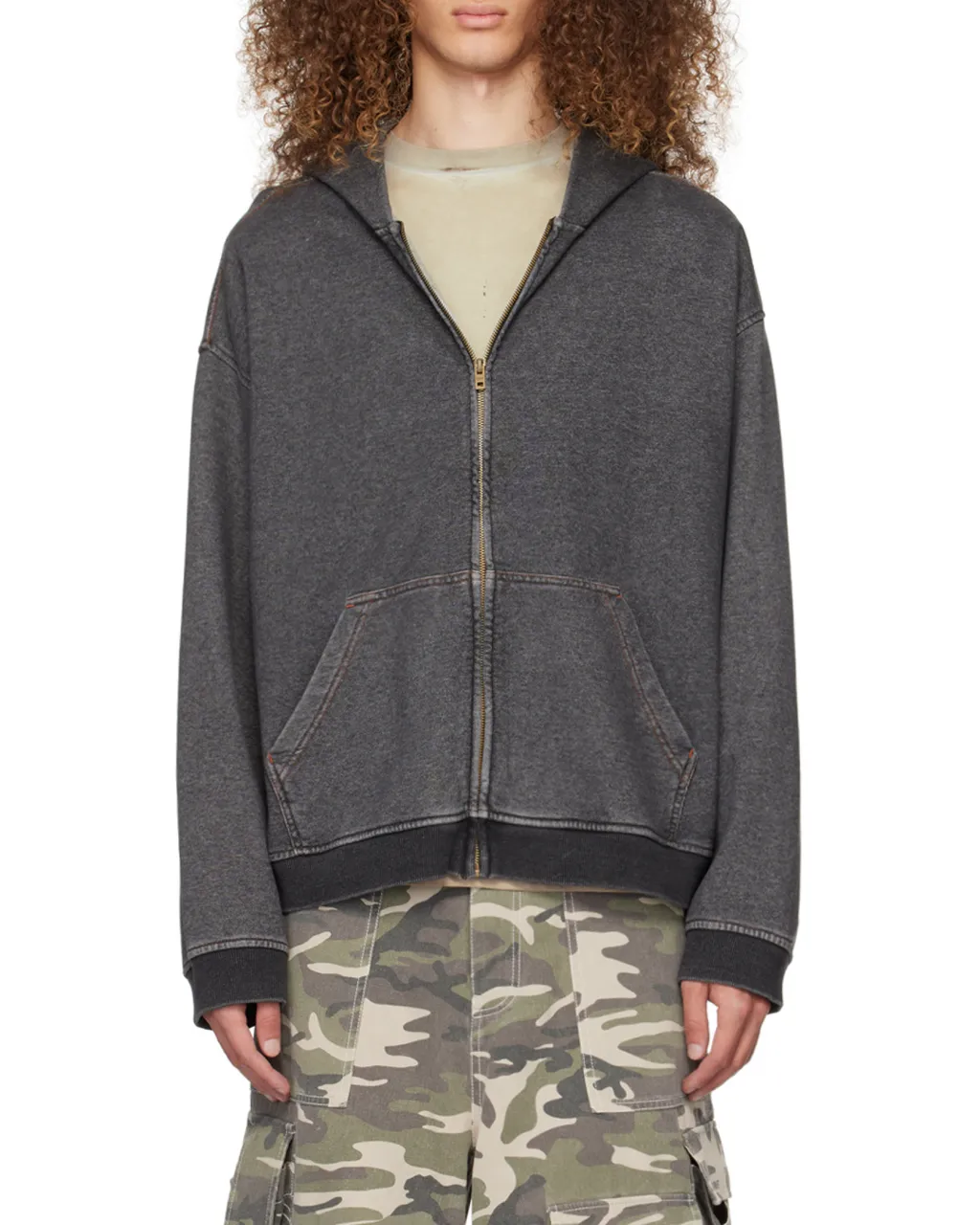 Zip-Up Denim Hoodie