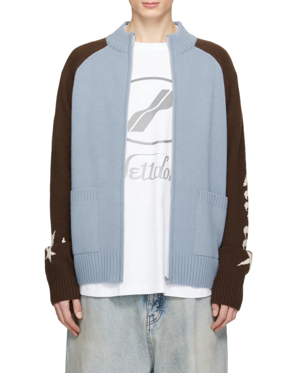 Wool Stand-Neck Knitted Cardigan