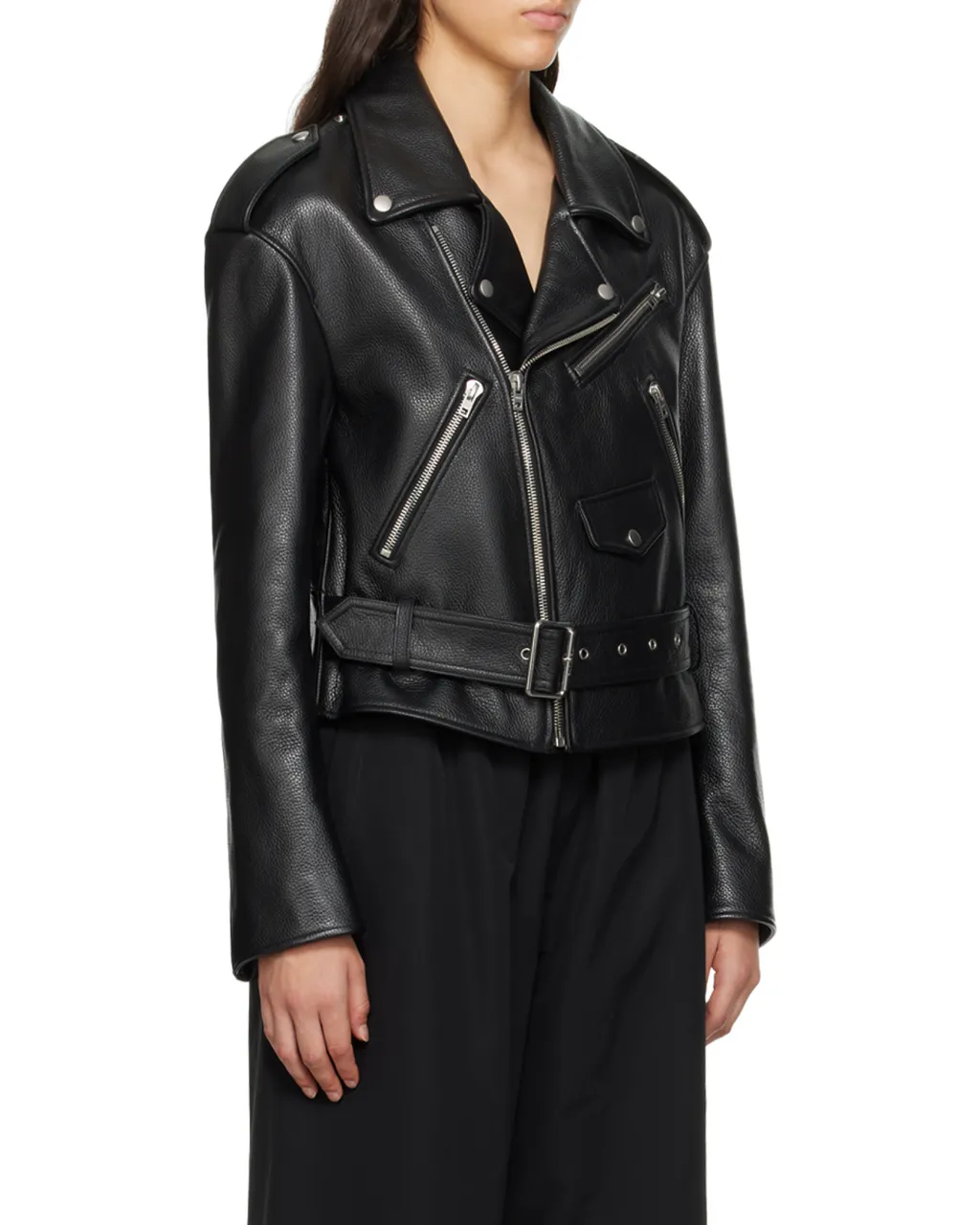 Oblique Zipper Leather Jacket