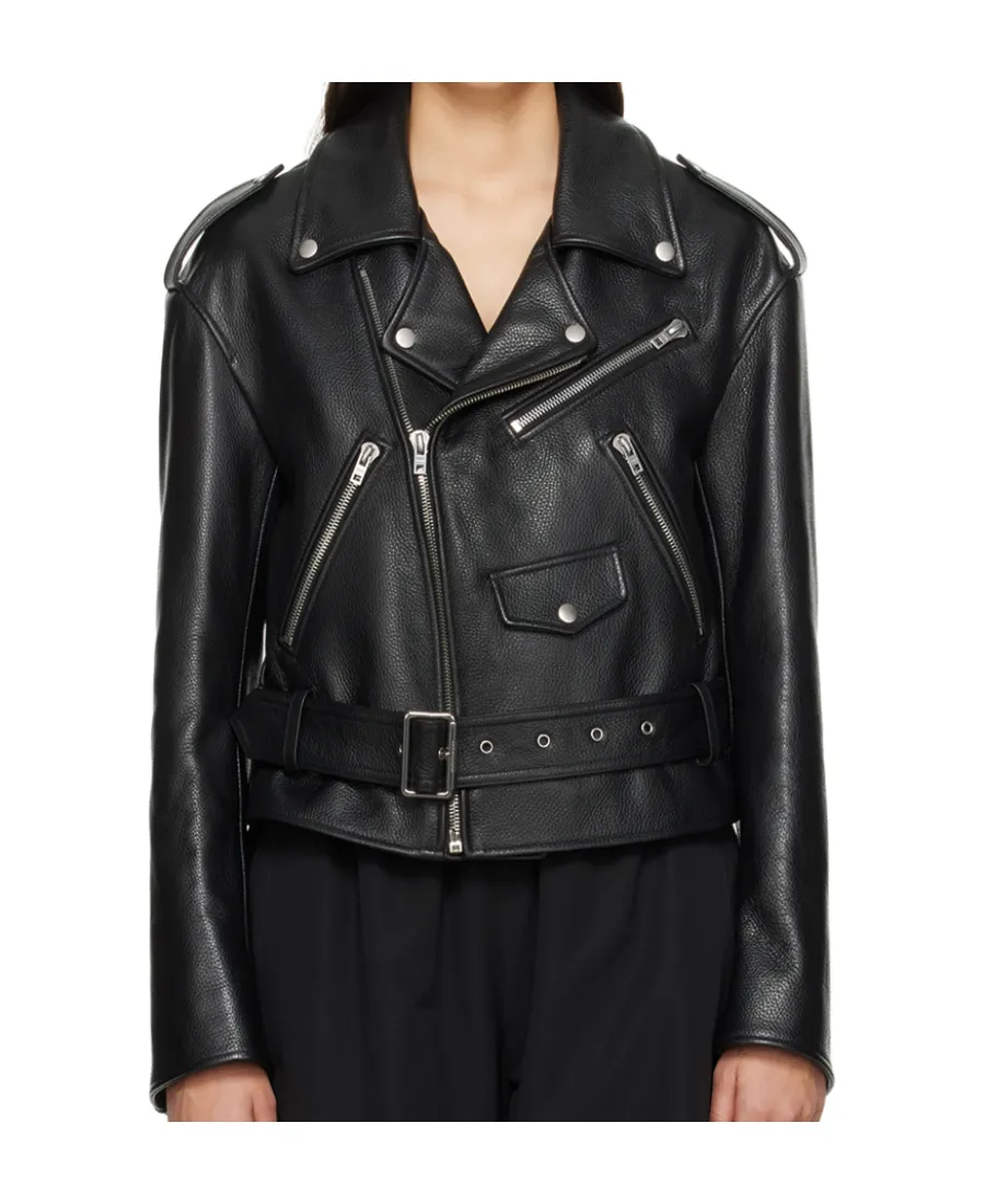 Oblique Zipper Leather Jacket