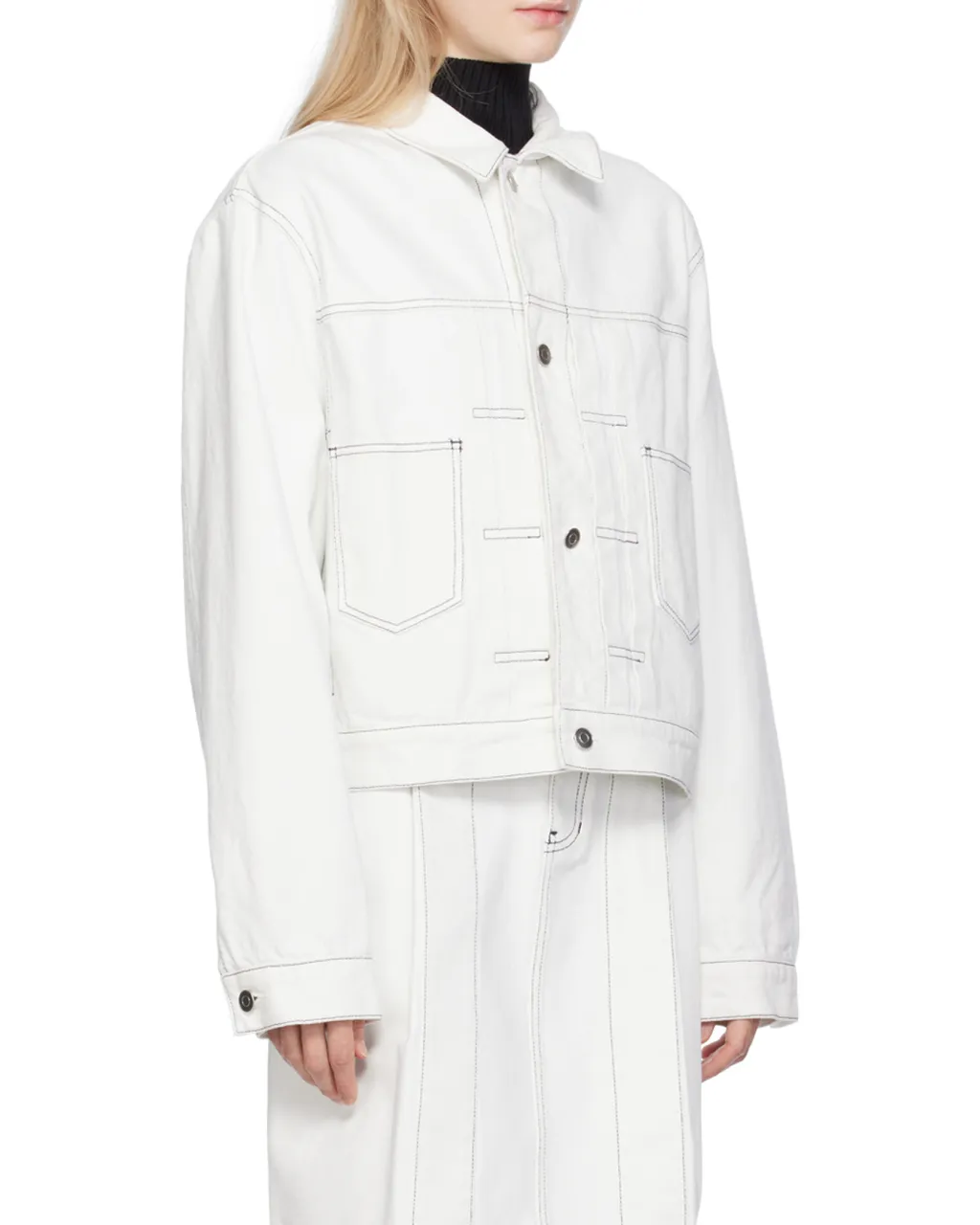 Pleated Lapel Denim Jacket