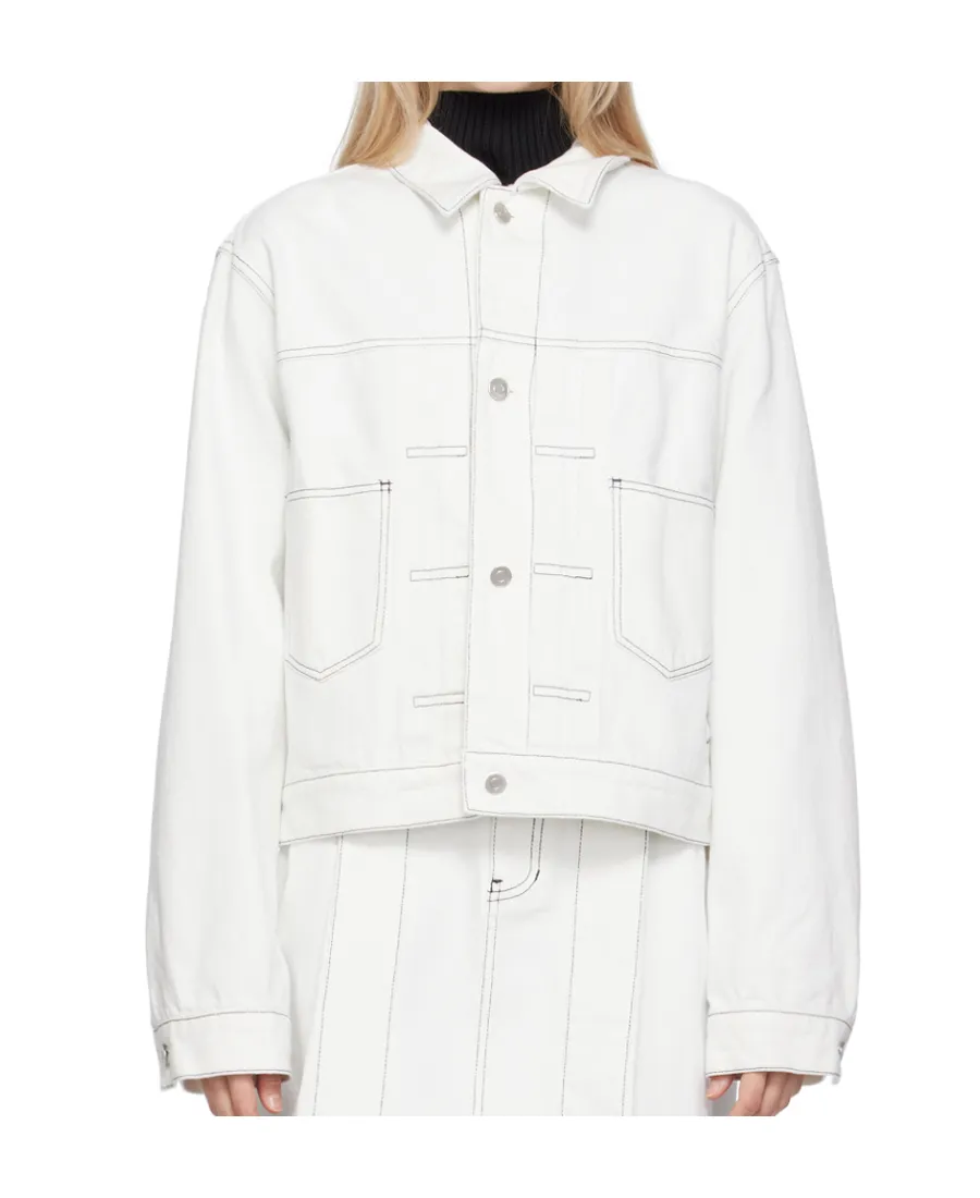 Pleated Lapel Denim Jacket