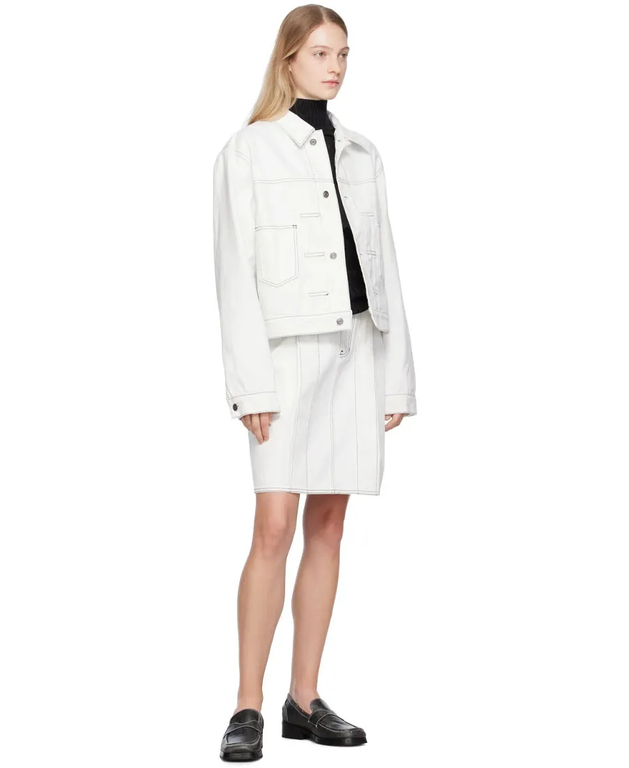 Pleated Lapel Denim Jacket
