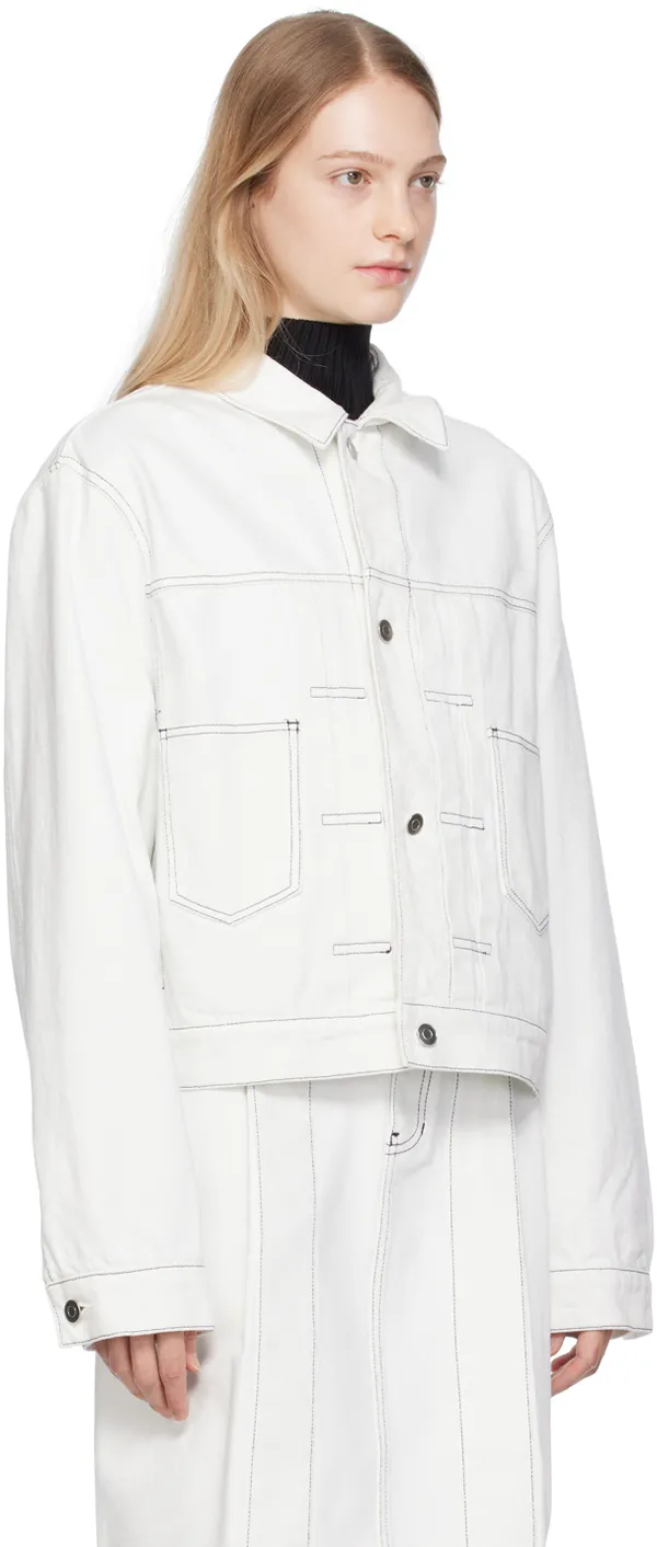 Pleated Lapel Denim Jacket