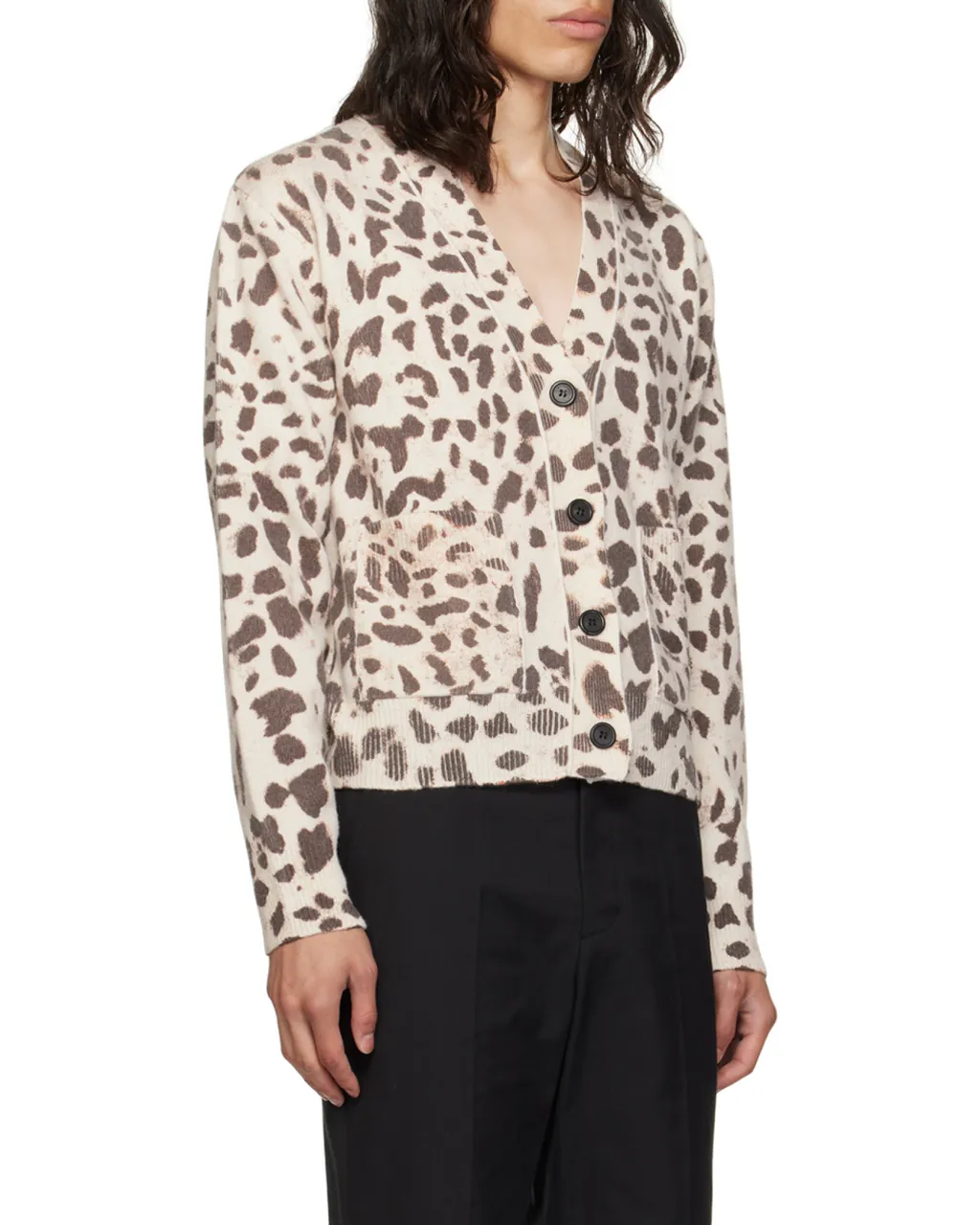 Y-Collar Leopard Pattern Cardigan
