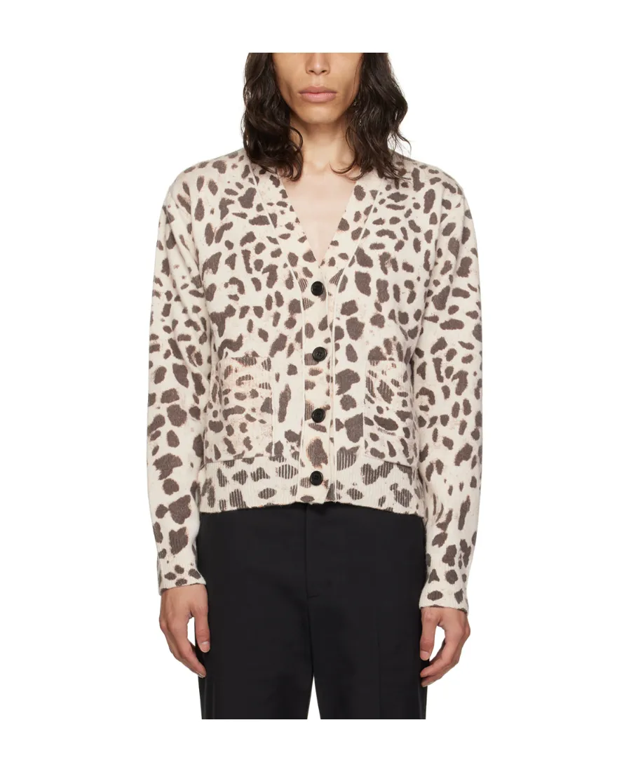Y-Collar Leopard Pattern Cardigan