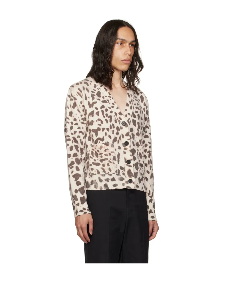Y-Collar Leopard Pattern Cardigan