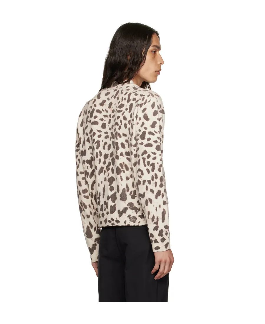 Y-Collar Leopard Pattern Cardigan