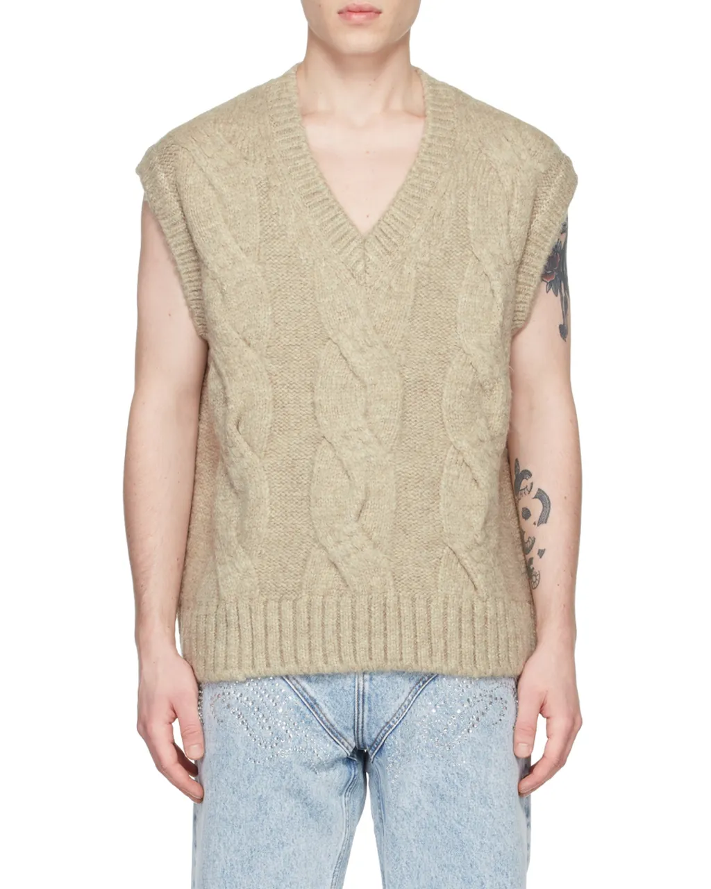 Cable-Knit V-Neck Vest
