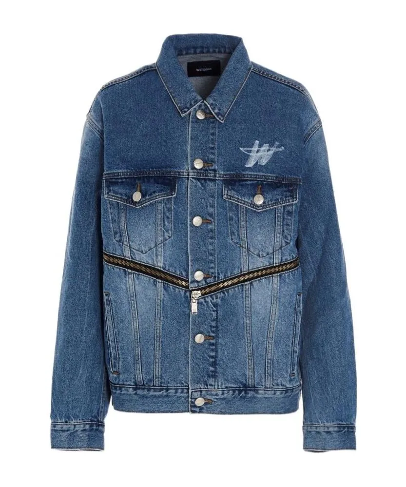 Logo-Print Zip-Detail Denim Jacket