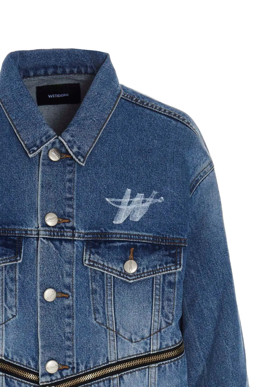 Logo-Print Zip-Detail Denim Jacket