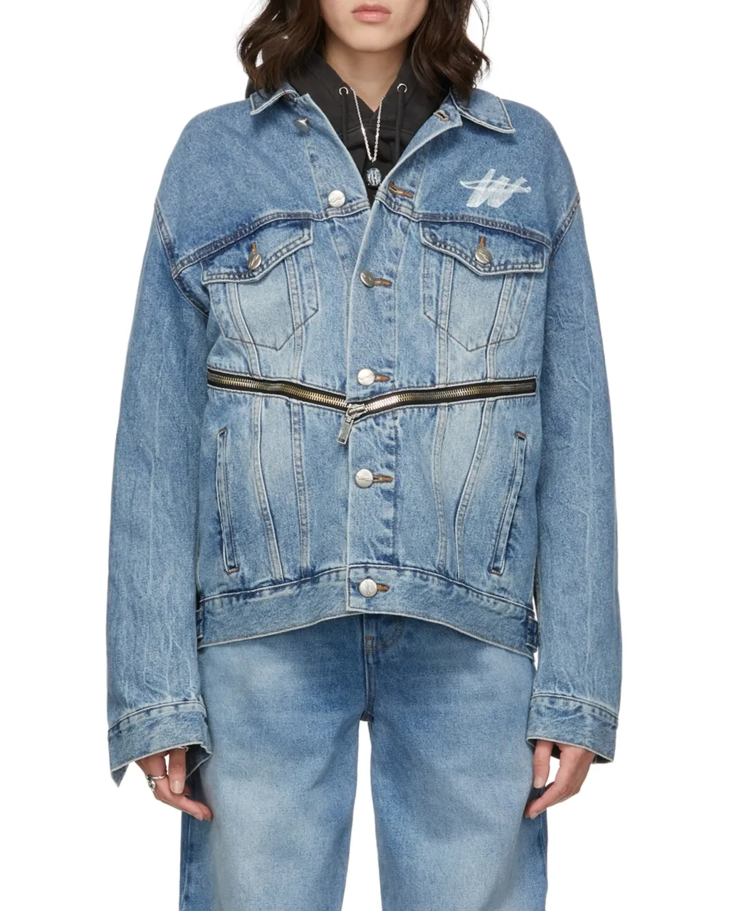 Logo-Print Zip-Detail Denim Jacket