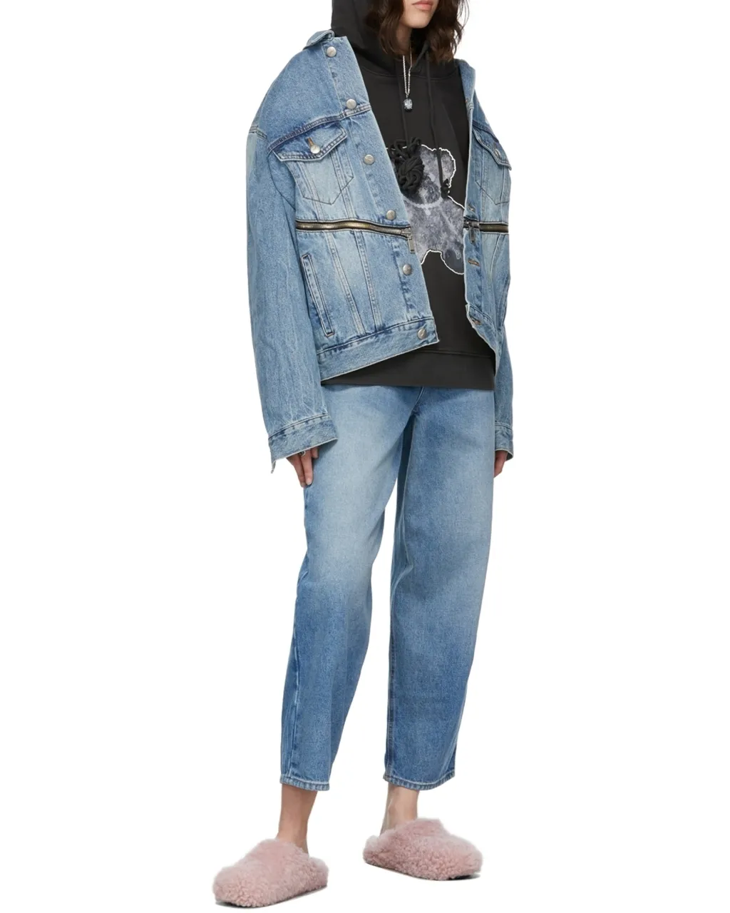 Logo-Print Zip-Detail Denim Jacket
