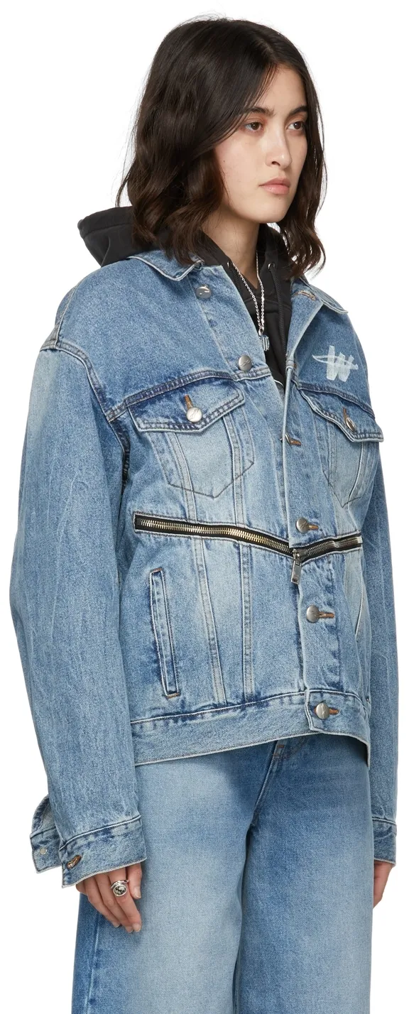 Logo-Print Zip-Detail Denim Jacket