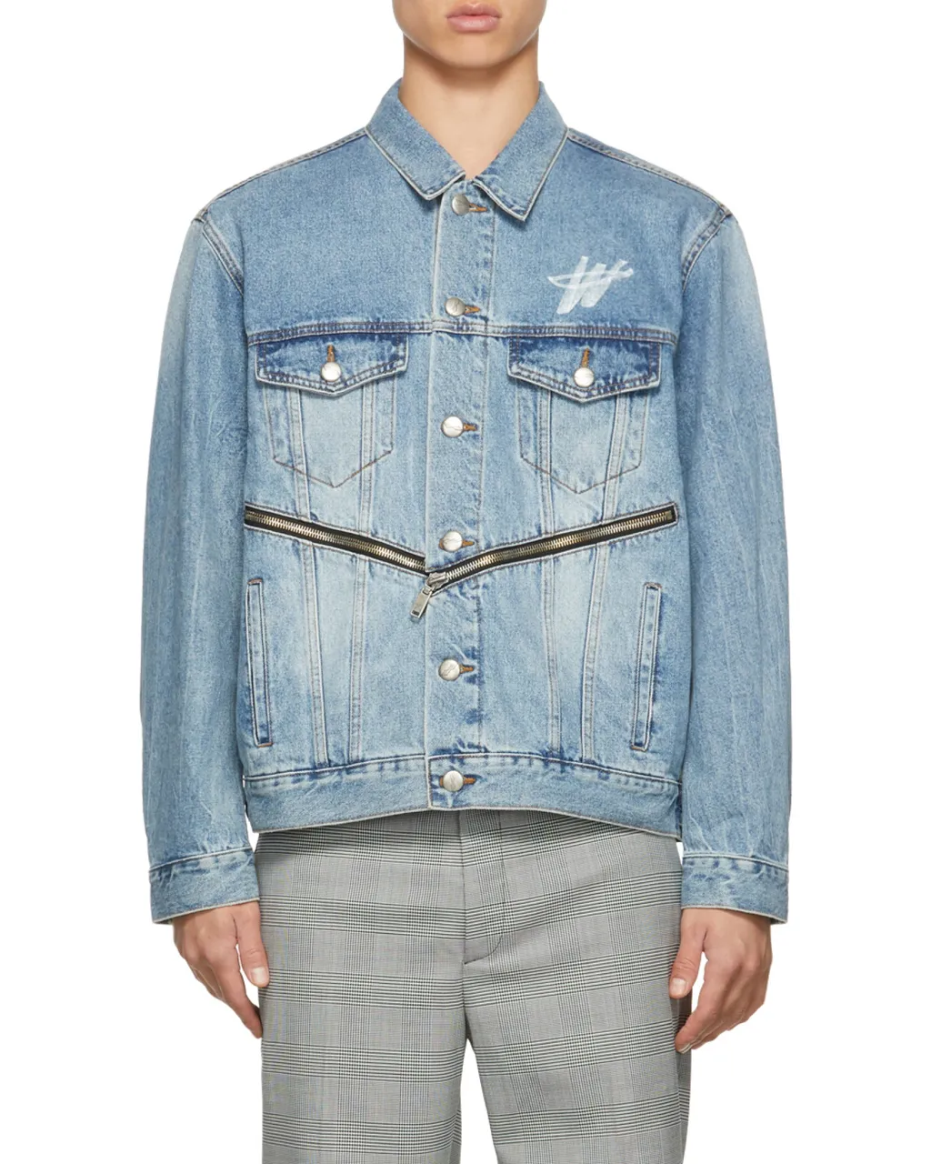 Logo-Print Zip-Detail Denim Jacket