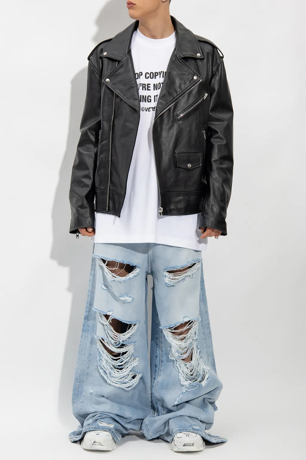 Long-Sleeved Leather Jacket