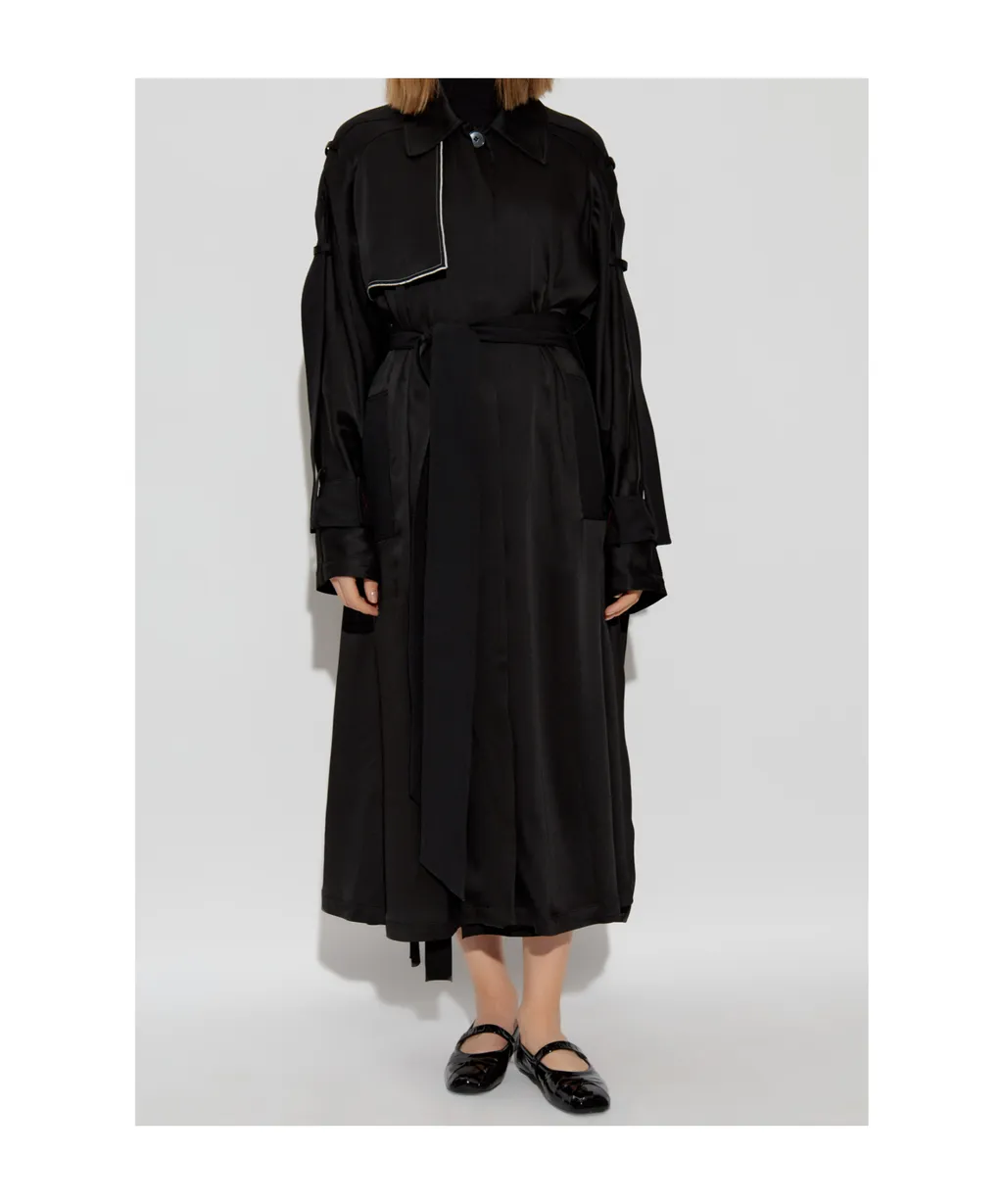 Contrast-Trim Trench Coat