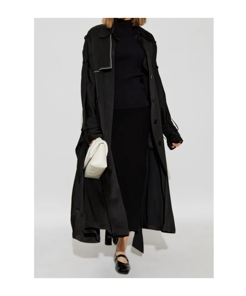 Contrast-Trim Trench Coat