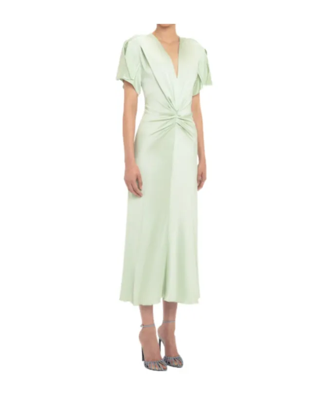 Gathered V-Neck Midi Dress