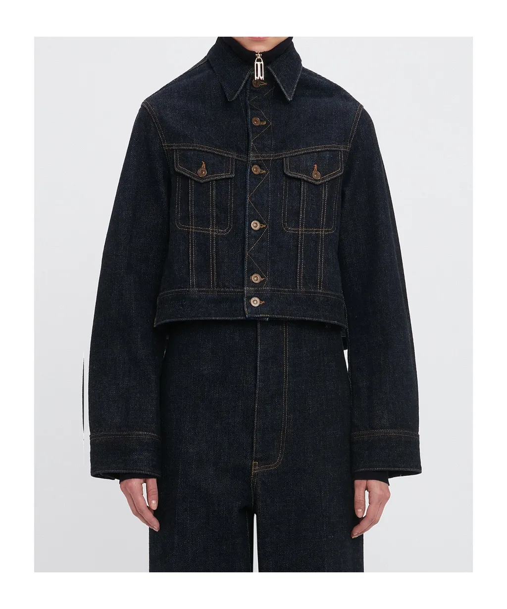 Buttoned Denim Cropped Jacket
