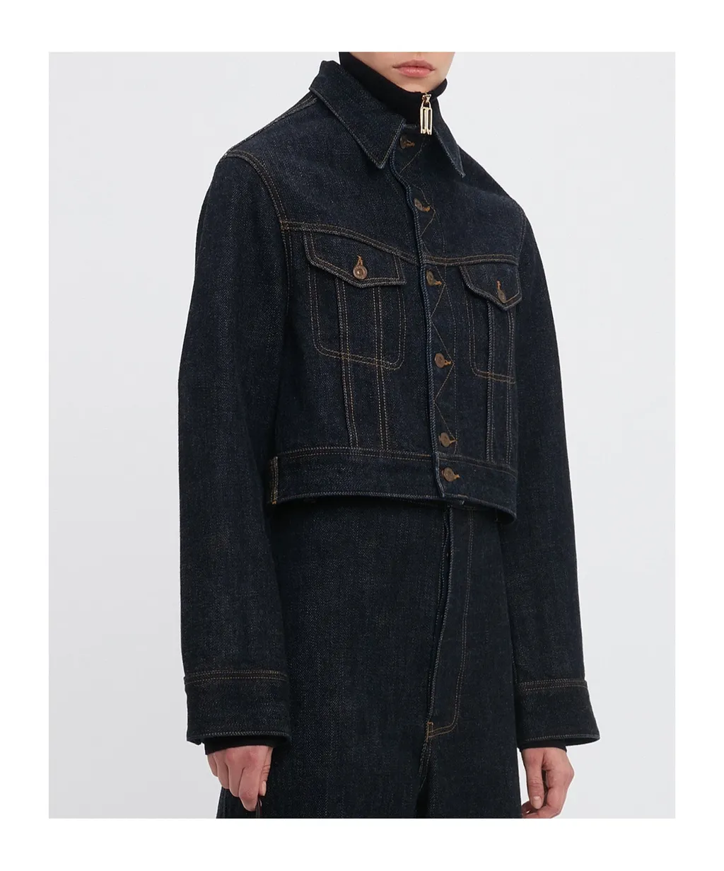 Buttoned Denim Cropped Jacket