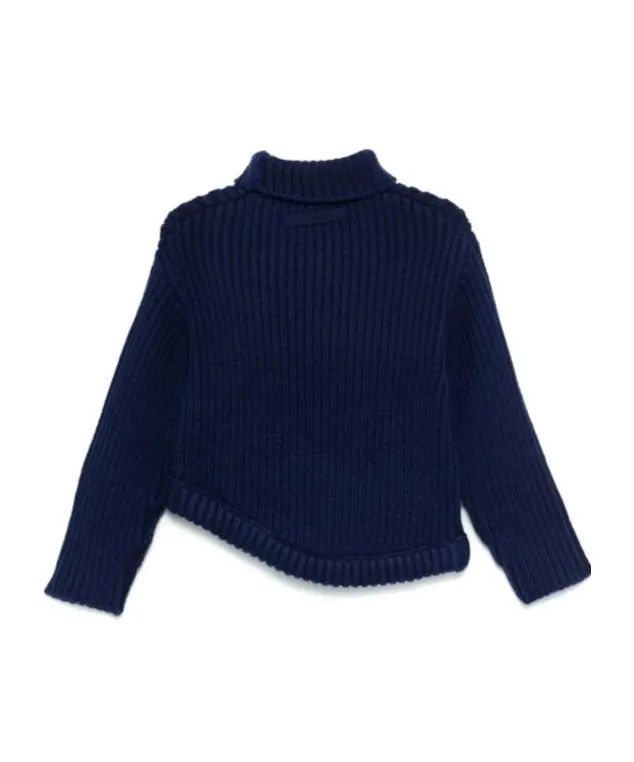 Asymmetric Hem High-Neck Jumper