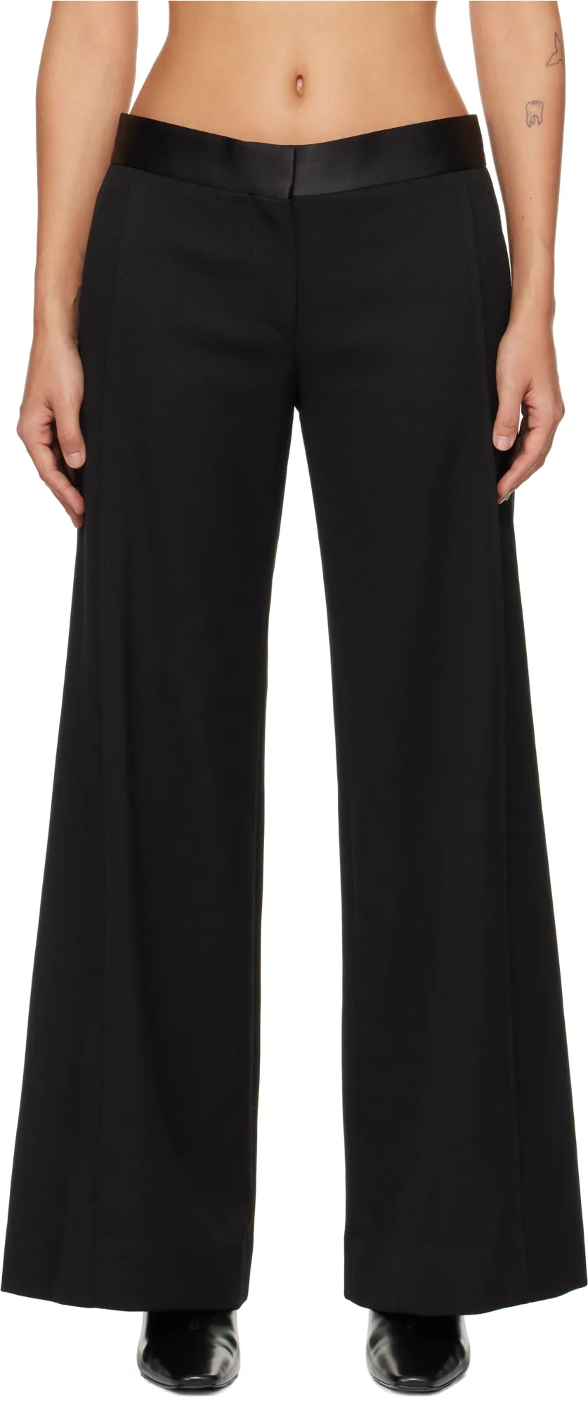 Wide-Leg Satin-Trim Trousers