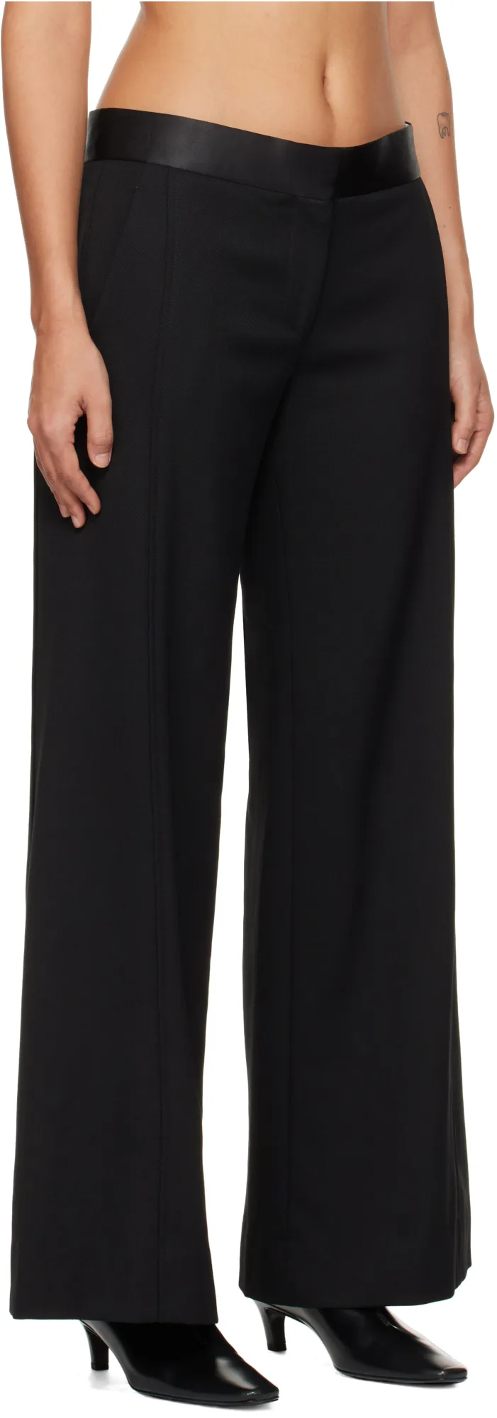 Wide-Leg Satin-Trim Trousers