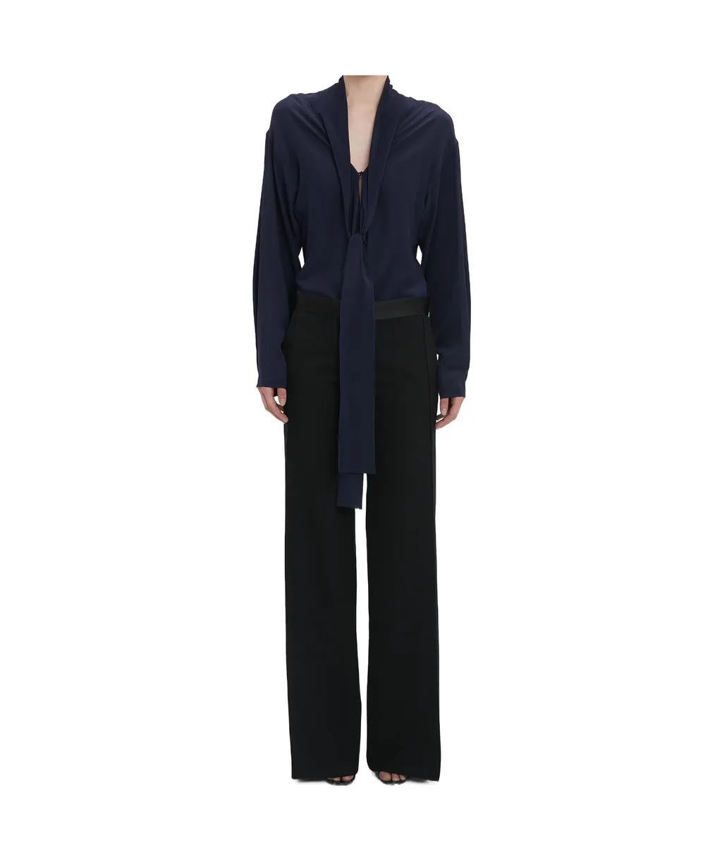 Wide-Leg Satin-Trim Trousers