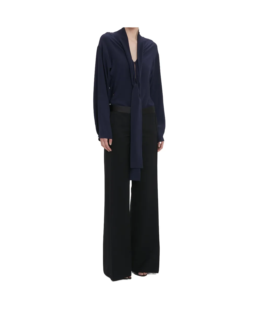 Wide-Leg Satin-Trim Trousers