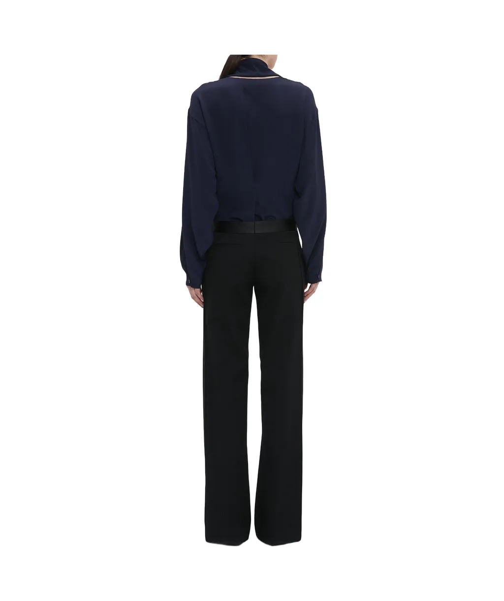 Wide-Leg Satin-Trim Trousers
