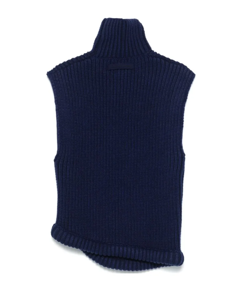 Sleeveless High-Neck Knitted Pullover